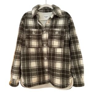 ABERCROMBIE & FITCH Plaid Sherpa Teddy Cozy Shacket Women's Size S